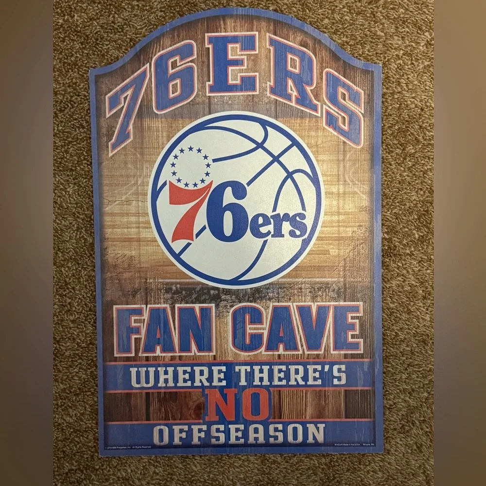 NBA 76ers Fan Cave Sign - Red, Blue, White